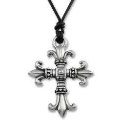 Medieval Cross Black Cord Necklace  