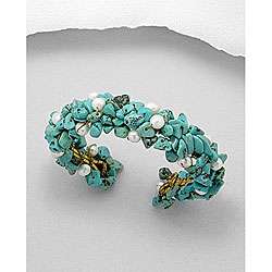   Cluster Turquoise and Pearl Cuff Bracelet (Thailand)  