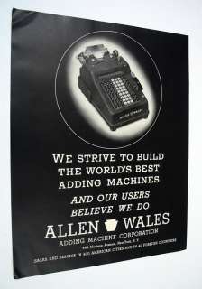 1941 ALLEN WALES ADDING MACHINE CORP CALCULATOR NY ad  