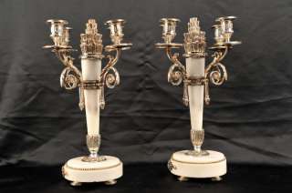 French Empire Silver Plate Candelabras Candlesticks  