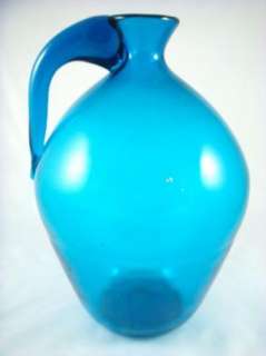 Huge Vintage Mid Century Blue Hand Blown Vase / Jug  