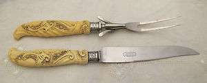 1920S CARVING SET STERLING FAUX CARVED IVORY UNIVERSAL RESISTAIN 