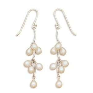 White Cultured Freshwater Pearl Dangle French Wire 925 Silver Earrings 