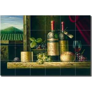  Wine and Grapes Ceramic Tile Mural 17 x 25.5 Kitchen 
