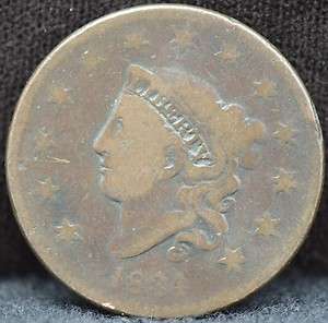 1834 Coronet Large Cent, Small 8, Good Plus Condition, B27  