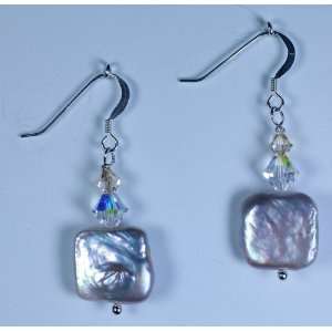  Fresh Water Pearl Earrings w/Swarovski Crystal Accent 