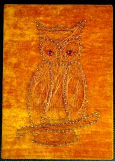 vintage OWL STRING wire wall ART velvet KITSCH ~11x15  