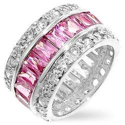 Sterling Silver Baguette cut Pink CZ Eternity Ring  