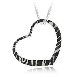 Sterling Silver Heart shape Zebra Design Necklace  
