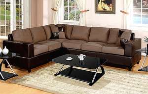 New Microfiber Faux Leather Sectional Sofa Loveseat Set in Saddle Tan 