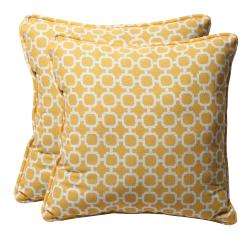 Decorative Yellow/ White Geometric Square Toss Pillows (Set of 2 