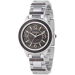 Fossil Womens Steel and Wood Analog Watch  