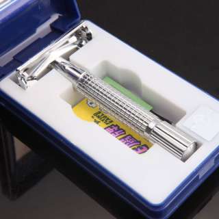 New Mens Traditional Style Safety Razor Silver Double Edge Blade 