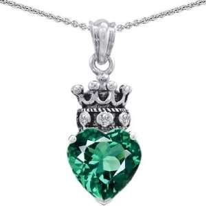 Genuine TRUE LOVE (tm) 925 Sterling Silver Simulated Emerald Heart 