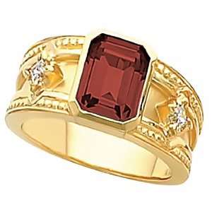   Yellow Gold Mozambique Garnet and Diamond Etruscan Style Ring Jewelry