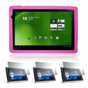 Packs of LCD Clear Screen Protector + Pink Silicone Case for Acer 