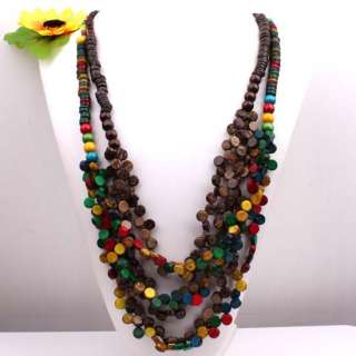Handmade Multi color Coconut Shell Beads Necklace 30L  