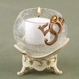 50th Golden Wedding Anniversary Votive Stand in Ivory and Antique Gold 