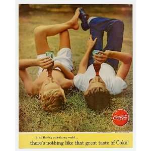  1956 Coke Coca Cola Boys Drinking Bottles Print Ad