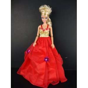   Red Gown with a Gold Botice Made to Fit the Barbie Doll Toys & Games