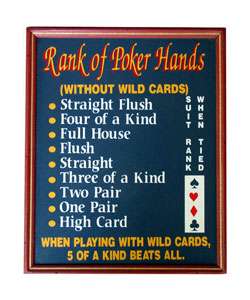 Classic Wood Rank of Hands Poker Sign  