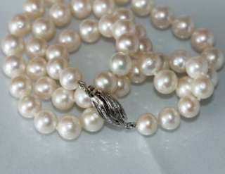 Cultured white round 8 mm pearl necklace with 14k white gold diamond 