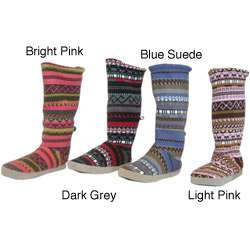 Muk Luks Womens Fairisle Knit Toggle Memory Foam Boots   