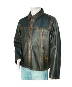 Buckle Mens Distressed Leather Zippered Jacket  