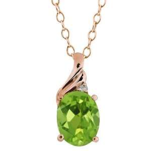  1.36 Ct Oval Green Peridot and Diamond Rose Gold Plated 