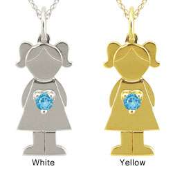 10k Gold Designer Little Girl Swiss Blue Topaz Necklace   