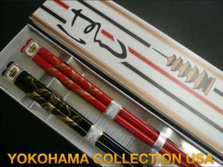   Wood Lacpuer TURU Crane Design Chopstick/ Red & Black/Japan  