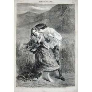  1858 Country Field Rye Man Woman Romance Mountains
