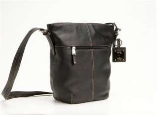 Tignanello Leather Black Double Entry Slouchy Hobo Bag  