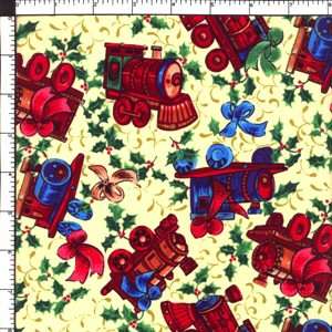 Chanteclaire Christmas Trains & Holly Cotton Fabric BTY  