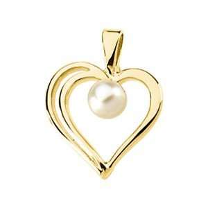  04.00 Mm 14K Yellow Gold Cultured Pearl Heart Pendant 