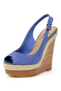   Badgley Mischka Magnolia Blue Wedge Heels Leather Sandals Shoes NEW