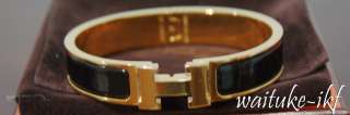BRAND NEW 2011 Hermes CLIC CLAC GOLD H Bangle Black Enamel GOLD plated 