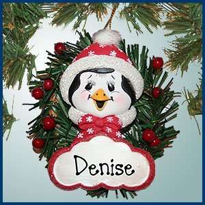 com Personalized Christmas Ornaments   Penguin Wreath Female Ornament 