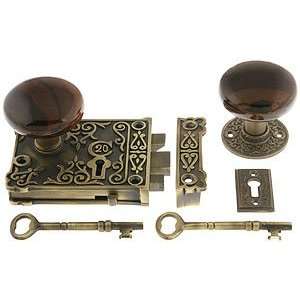  Reproduction Rim Locks. Antique Brass Ornate Rim Lock Set 