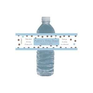   WBBS229B   Blue and Brown Dots Baby Shower Water Bottle Labels Baby