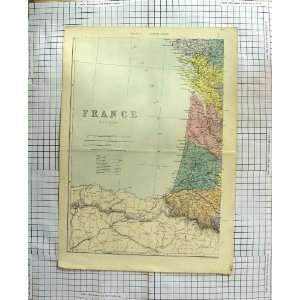    ANTIQUE MAP 1886 FRANCE BAY BISCAY BORDEAUX