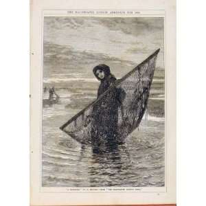 London Almanack Shrimper Catching Shrimp 1869 Print 