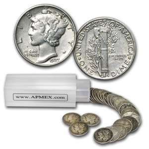  $5 Mercury Dimes   90 Silver 50 Coin Roll (1916 1929) Fine 