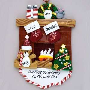 Fireplace Mantle with Two Stockings Personalized Christmas 