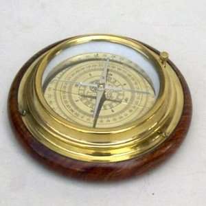   SIMPLEHANDTOOLED HANDCRAFTED BRASS COMPASS WITH HARDWOOD BASE