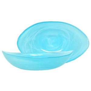 Colorful Art Glass Aqua Blue Small Boat Bowl 9 1/2x6x2 3 