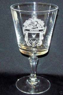 FREEDOM FAMILY CRYSTAL WINE WATER GOBLET COAT OF ARMS11 oz   KILLIAN 
