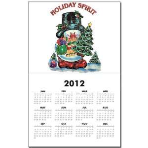 Calendar Print w Current Year Christmas Spirit Snowman with Tree and 