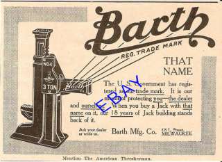 OLD 1911 BARTH 3 TON NO. 4 JACK AD LIFTING MILWAUKEE WI  