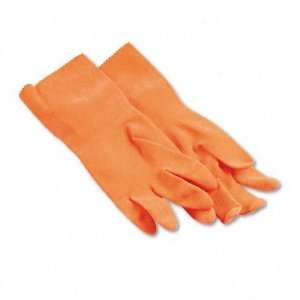  Flock Lined Latex Cleaning Gloves   Large, Orange, 12 per 